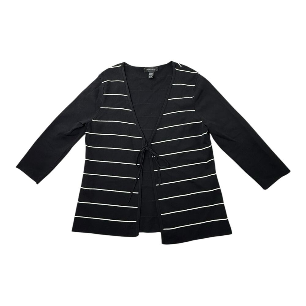 Cable & Gauge Black White Long Sleeve Knit Cardigan Career Capsule Sz L EUC